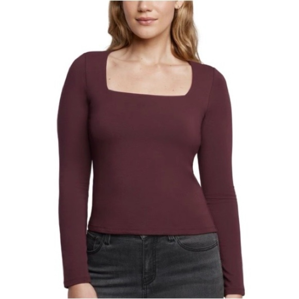 Express Women's Square Neck Top In Burgundy Size XXL Long Sleeve